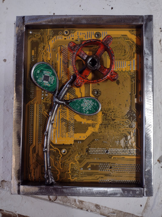 Rustic metal flower w/ computer mother board accents