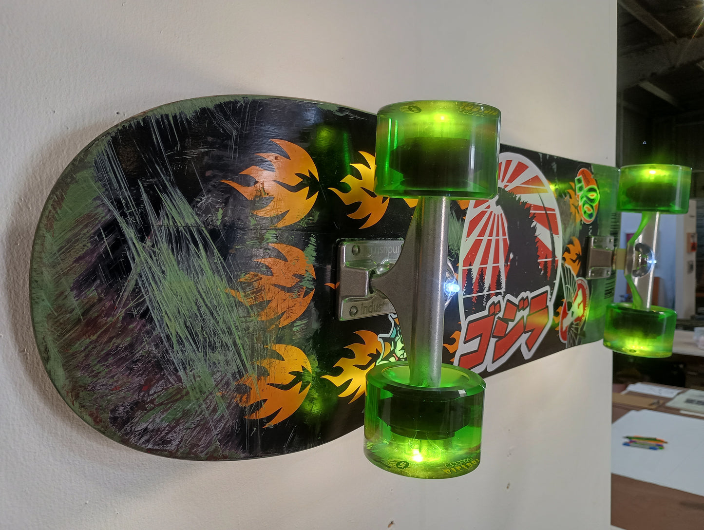 Kaiju themed skateboard wall sconce Godzilla